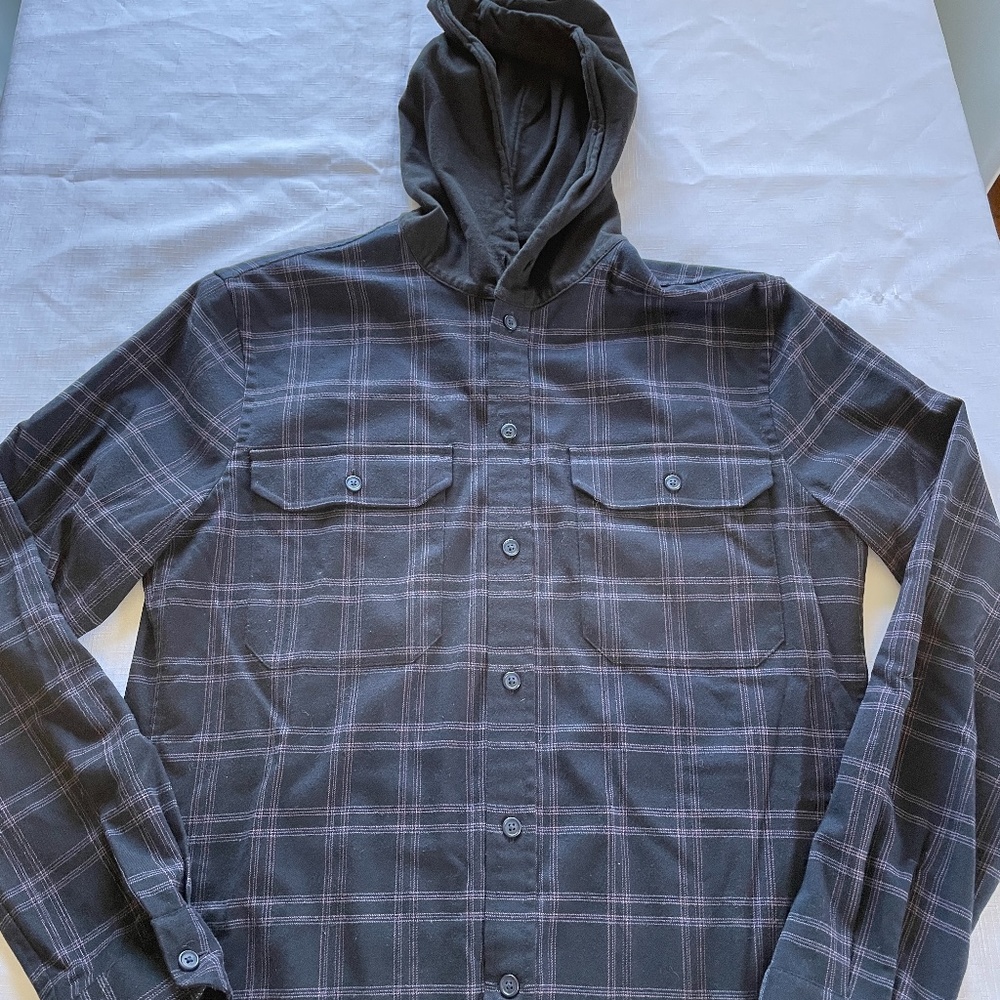 Vince Bixby‎ Plaid Cotton Blend Hooded Button-Up Shirt - Picture 4 of 6